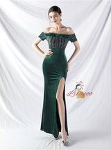 Mermaid Sequins Off the Shoulder Split Prom Dress