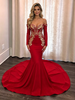 Red Off the Shoulder Long Sleeve Prom Dress