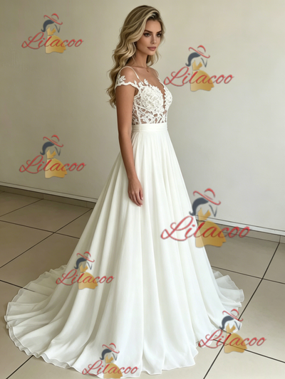 White Chiffon Lace Wedding Dress
