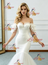 White Mermaid Tulle Off the Shoulder Wedding Dress