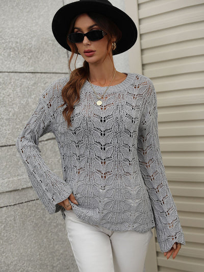 Crocheted Hollow Pullover Round Neck Loose Sweater