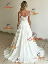 White Chiffon Lace Wedding Dress