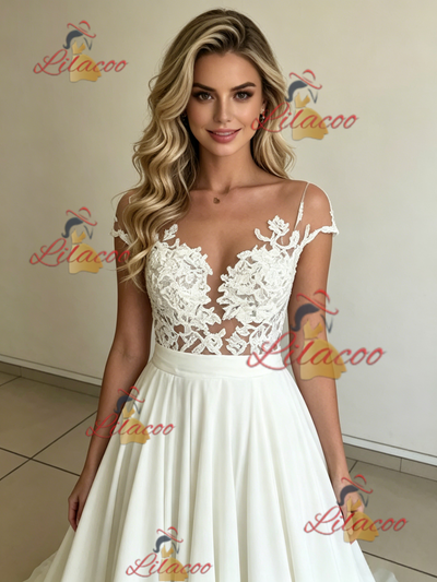 White Chiffon Lace Wedding Dress