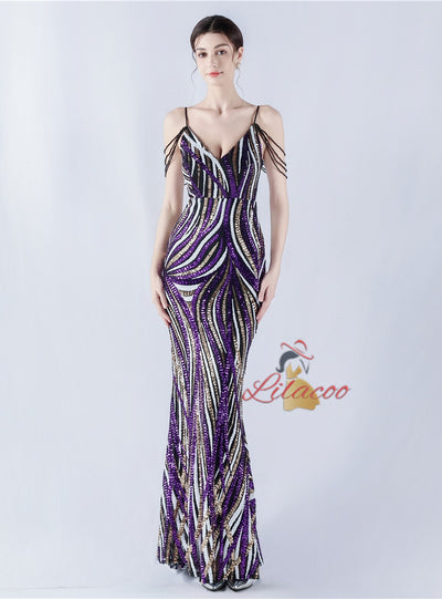 Spaghetti Straps Sequins Beading Prom Dress