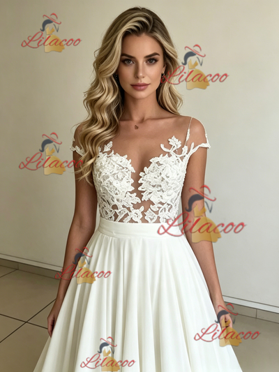 White Chiffon Lace Wedding Dress