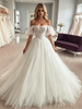 White Tulle Appliques Off the Shoulder Wedding Dress
