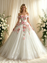 Tulle Lace Off the Shoulder Appliques Wedding Dress