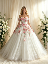 Tulle Lace Off the Shoulder Appliques Wedding Dress