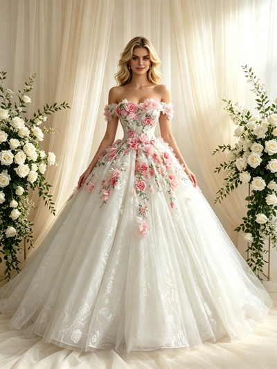 Tulle Lace Off the Shoulder Appliques Wedding Dress