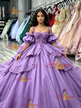 Purple Tulle Straps Long Sleeve Quinceanera Dress
