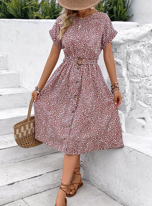 Pink Short Sleeve Printed Dress