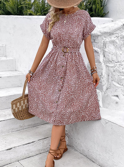 Pink Short Sleeve Printed Dress