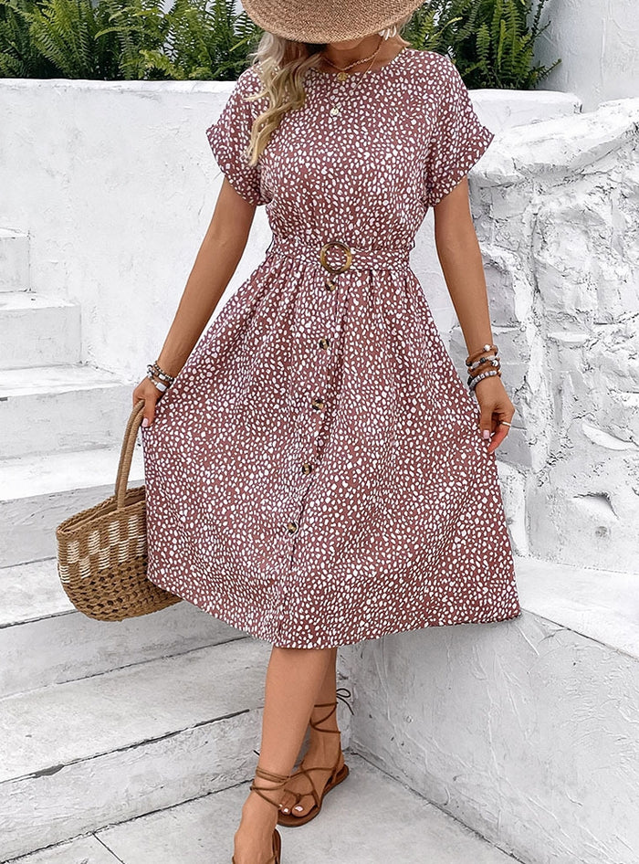 Pink Short Sleeve Printed Dress