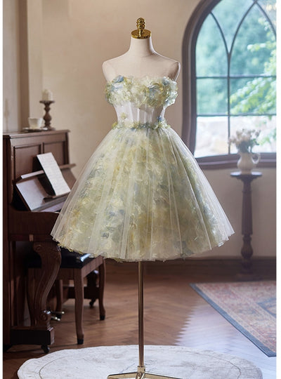 White Tulle 3D Flower Homecoming Dress