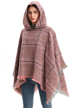 Shaggy Plaid Hooded Cloak Shawl
