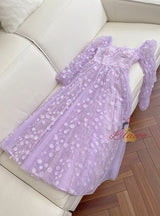 Purple Tulle Long Sleeve Prom Dress