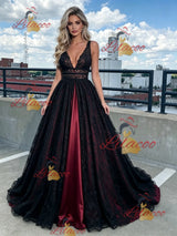 Black Lace V-neck Prom Dress