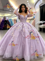 Purple Tulle Off the Shoulder Appliques Quinceanera Dress