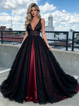 Black Lace V-neck Prom Dress