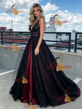 Black Lace V-neck Prom Dress