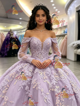 Purple Tulle Off the Shoulder Appliques Quinceanera Dress