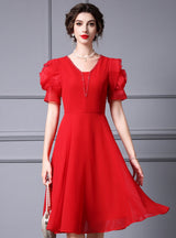 Red Short Sleeve Beading Mother Of The Bride Dress