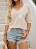Apricot Casual Flower Embroidered T-shirt Top