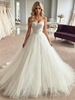 White Tulle Strapless Appliques Wedding Dress