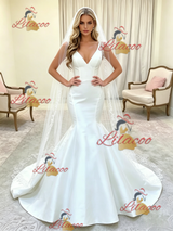White Mermaid V-neck Wedding Dress
