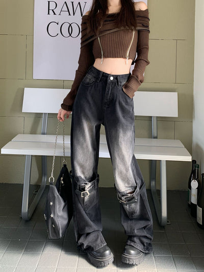 Retro Stitching Ripped Jeans