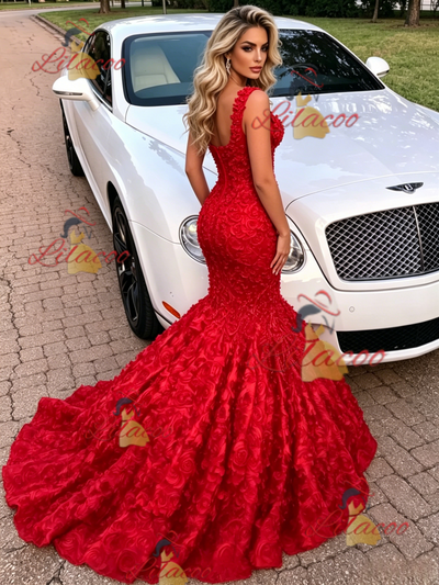 Sexy Red Mermaid Straps Prom Dress