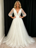 White Tulle V-neck Short Sleeve Pleats Wedding Dress