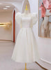 Ivory Satin Square Puff Sleeve Wedding Dress
