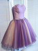 Purple Tulle Strapless Beading Homecoming Dress