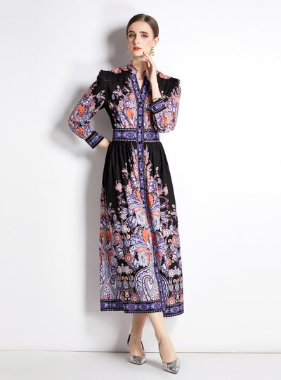 Retro Palace Long Sleeve Printed Slim Dress