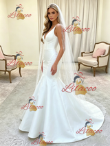 White Mermaid V-neck Wedding Dress