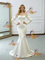 White Mermaid Satin Long Sleeve Wedding Dress