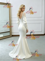 White Mermaid Satin Long Sleeve Wedding Dress