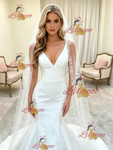 White Mermaid V-neck Wedding Dress
