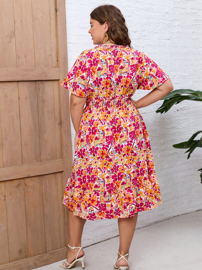 Bohemian Floral Print Plus Size Dress