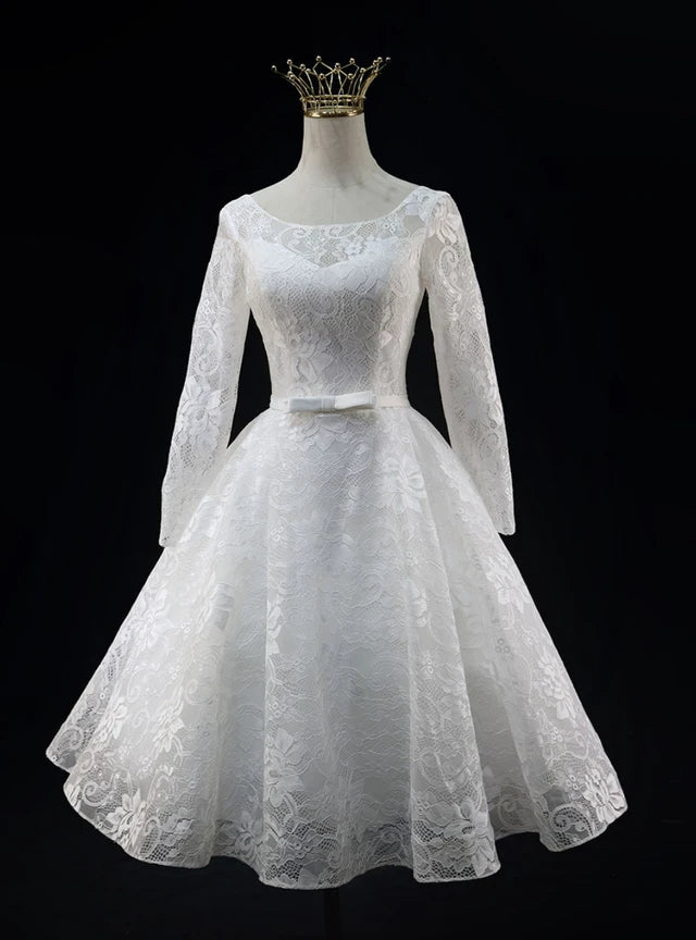 White Lace Long Sleeve Homecoming Dress