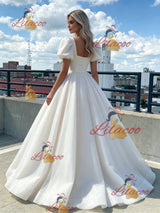 Beige Tulle Puff Sleeve Prom Dress