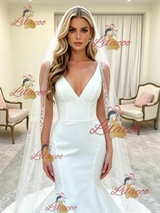 White Mermaid V-neck Wedding Dress