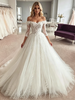 White Tulle Off the Shoulder Appliques Wedding Dress