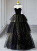 Black Tulle Sequins Strapless Tiers Prom Dress
