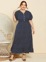 Polka Dot Short Sleeve Long Dress