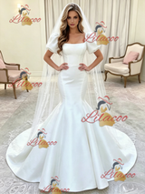 White Mermaid Puff Sleeve Wedding Dress