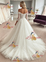 White Tulle Off the Shoulder Appliques Wedding Dress