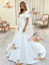 White Mermaid Puff Sleeve Wedding Dress