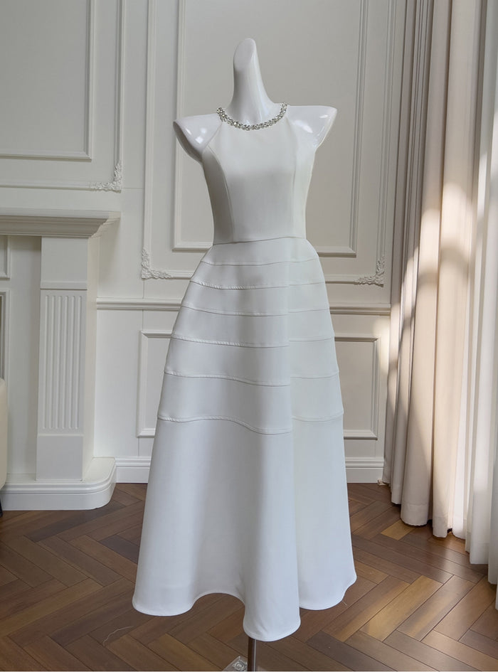 White Halter Sleeveless Slim Dress